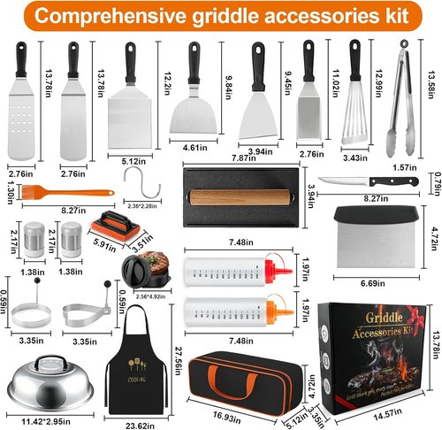 Blackstone 42PCS Griddle Accessories Kit - Professional Flat Top Grill Tools Set with Enlarged Spatulas & Carry Bag
