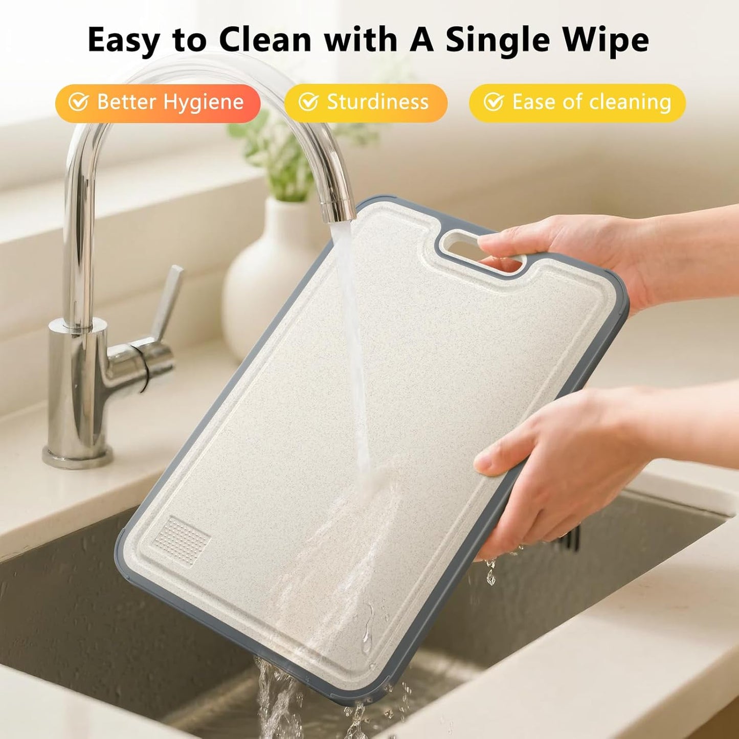 Titanium Cutting Board - Double-Sided Meal Prep Board with Pure Titanium & Wheat Straw | Large 16”×11”