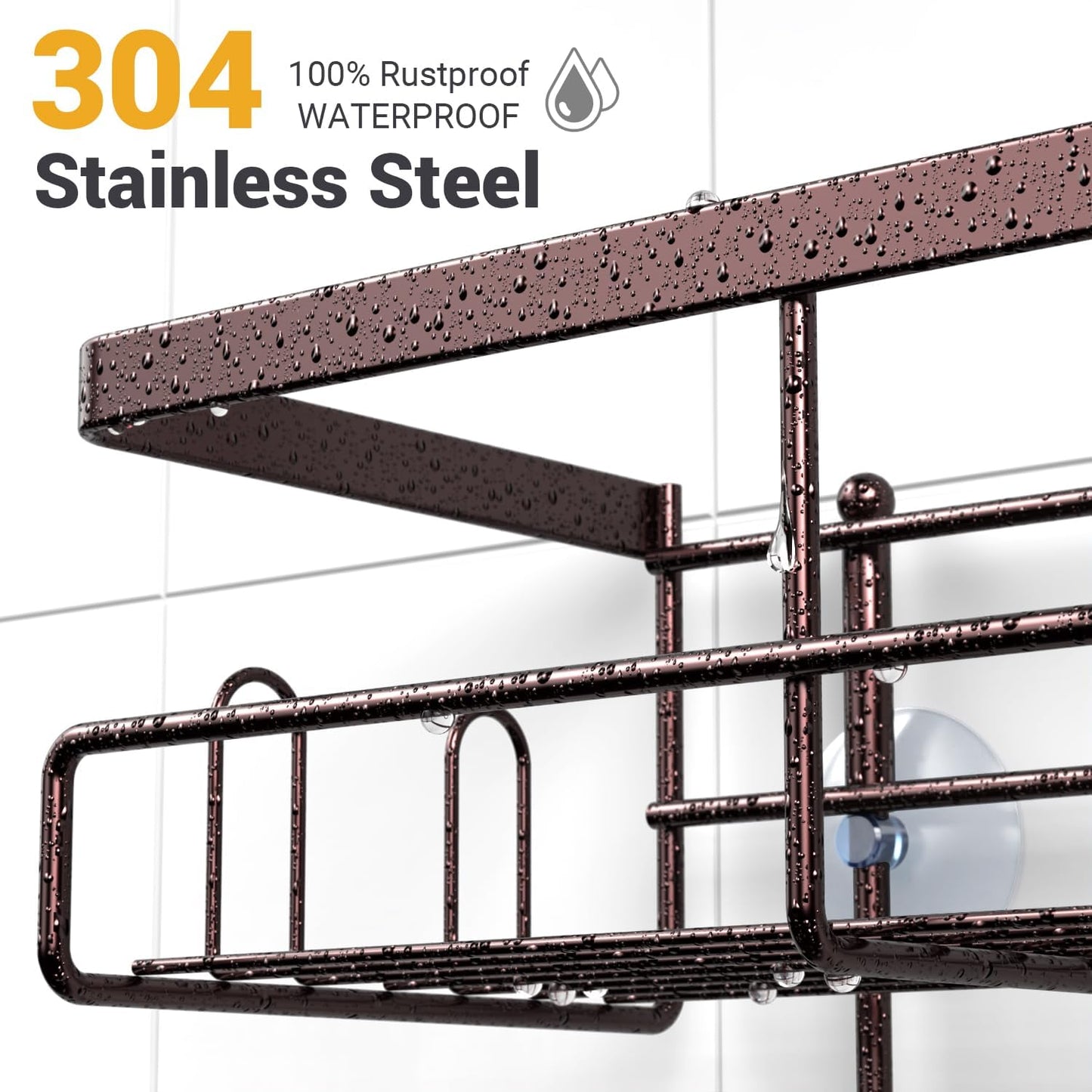 AKTECKE Shower Caddy | Rustproof Hanging Bathroom Organizer - No Drilling, Over Showerhead - Bronze