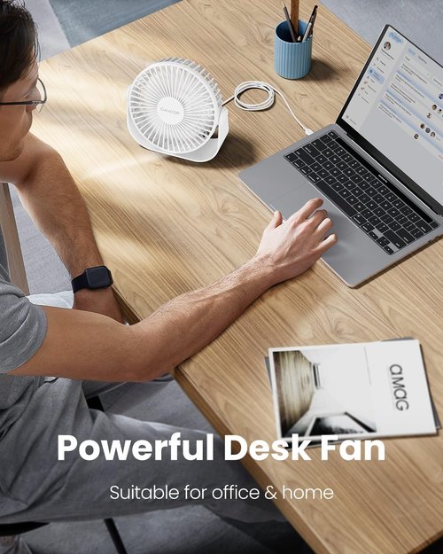 Gaiatop USB Desk Fan - 3 Speed Portable Cooling with 90° Rotation | 5.5 Inch Quiet Personal Fan in White