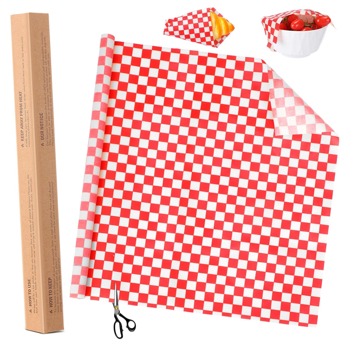 Beeswax Wraps for Food 14x52" Beeswax Food Wraps Reusable Wax Paper Roll Waxed Paper & Bowl Covers Organic & Sustainable Alternative to Aluminum Foil & Plastic Wrap Honeycomb Classic Checkered