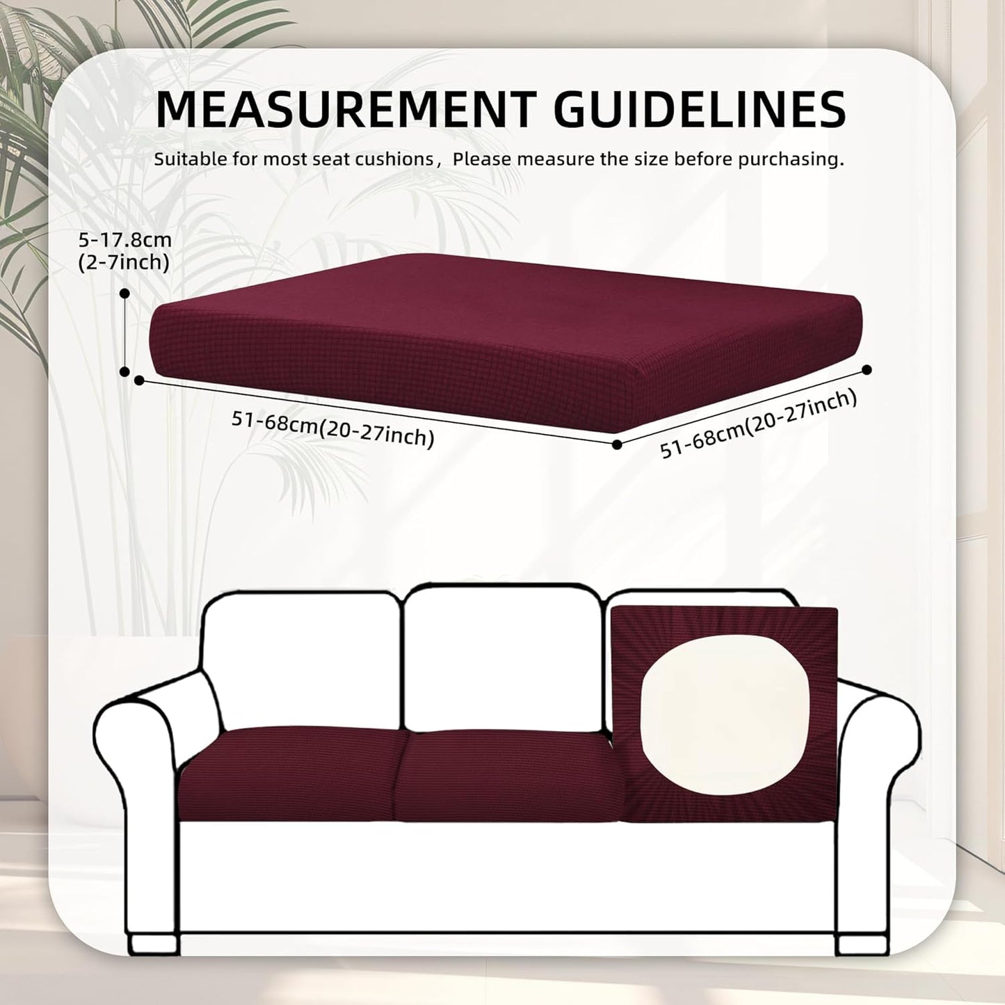 Skiennix 8Pcs Stretch Patio Cushion Covers - Washable Outdoor Sofa Slipcovers in Wine Red