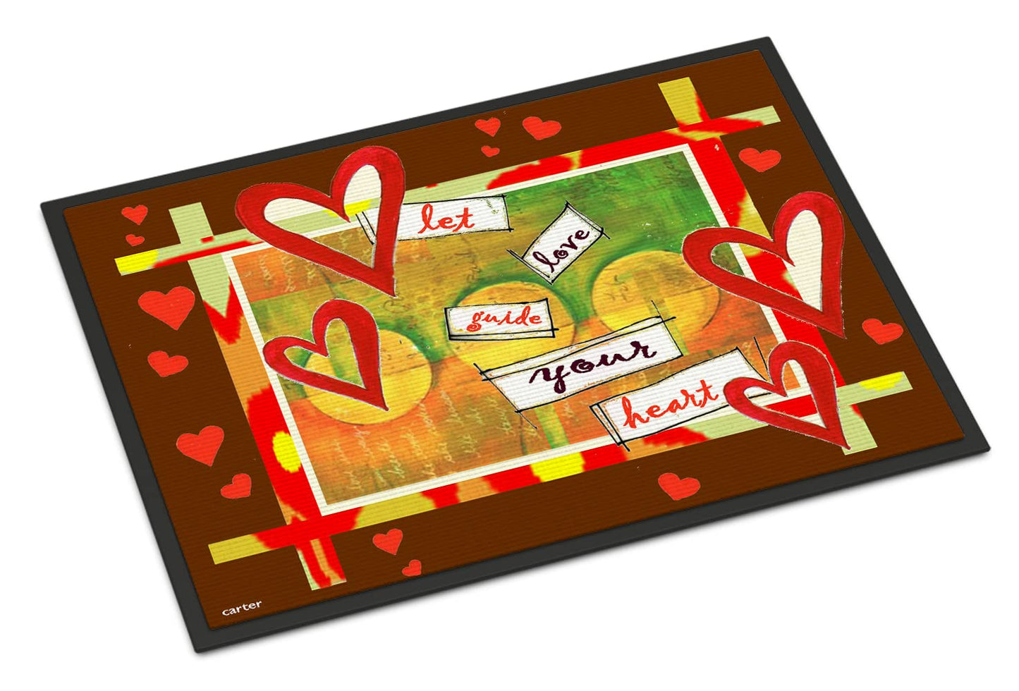 Caroline's Treasures PJC1113MAT Let Love Guide Your Heart Valentine's Day Doormat 18x27 Front Door Mat Indoor Outdoor Rugs for Entryway, Non Slip Washable Low Pile, 18H X 27W