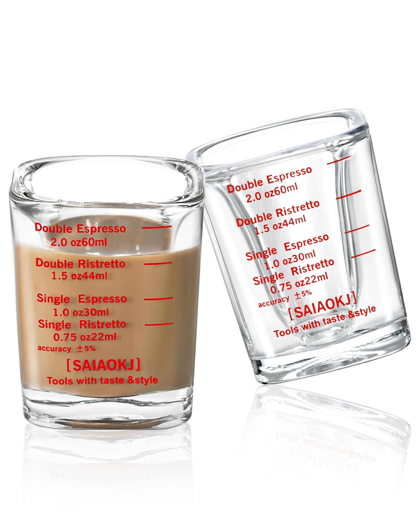 Shot Glasses Measuring Cup Set 2PACK Espresso Shot Glasses Liquid Heavy Glass 2oz/60ml(Red)