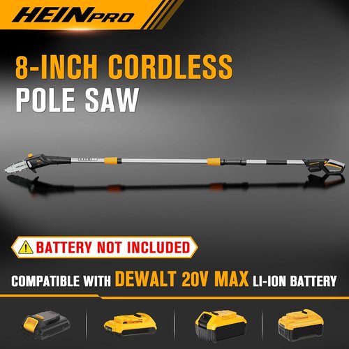 HEINPRO Cordless Pole Saw - 8-Inch Electric Chainsaw for Tree Trimming | Extends Up to 14.2 Feet