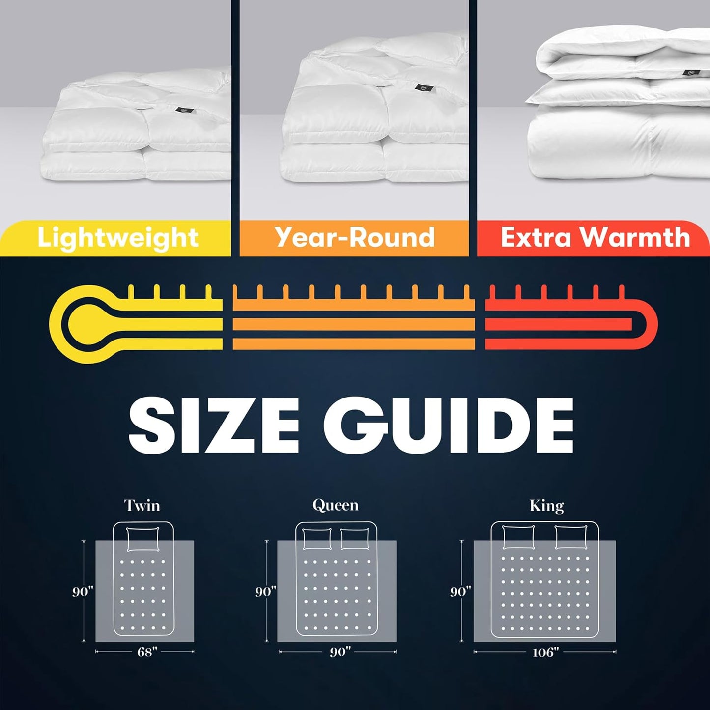 Serta Goose Feather Down Comforter | Queen Size 100% Cotton Duvet Insert - Luxury Hypoallergenic Bedding, 90 x 90 Inch White