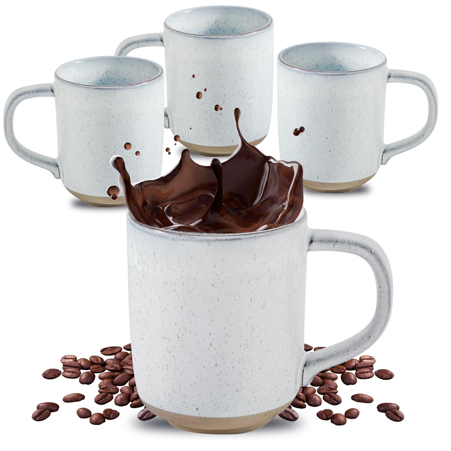 HASENSE Ceramic Coffee Mugs Set of 4, 14 oz Stoneware Coffee Cups with Handle and Speckle for Latte, Cappuccino, Cocoa, Tea and Milk, Microwave and Dishwasher Safe Cups for Men Women, Bluish White