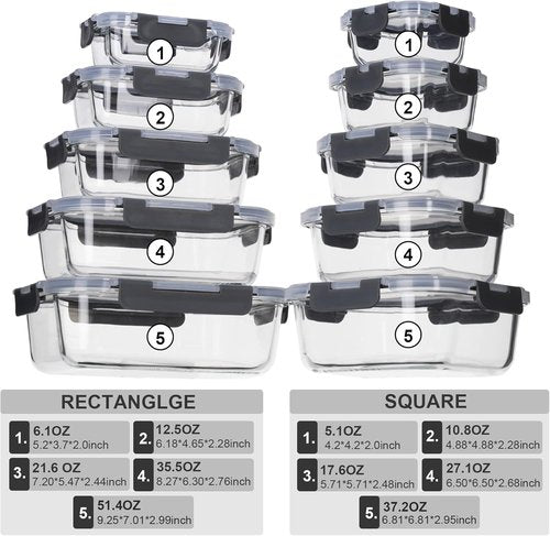 Coccot Glass Food Storage Containers - Airtight Meal Prep Set | 20 Leak-Proof Containers, Microwave & Dishwasher Safe