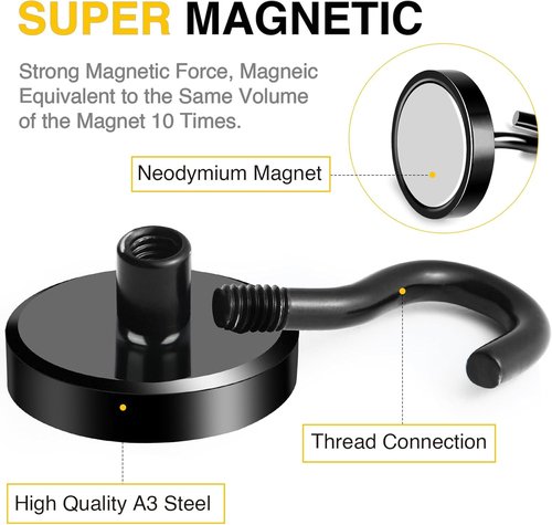 DIYMAG Magnetic Garage Hooks - Heavy Duty 120lbs Capacity | 10 Pack for Fridge, Classroom, Kitchen - Black