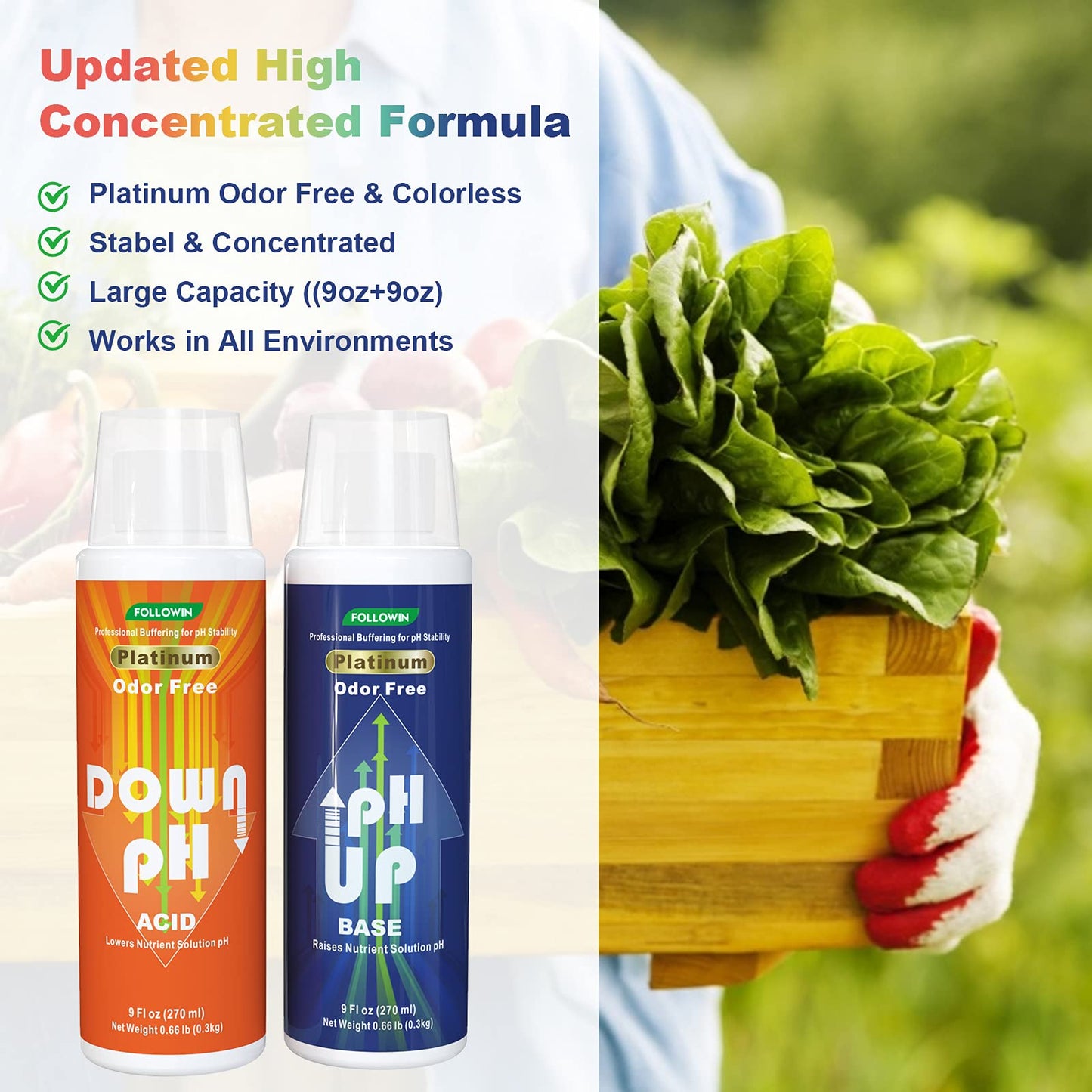 FOLLOWIN pH Up and Down Control Kit for Hydroponics, Soil Gardens & Aquariums - Concentrated Liquid pH Adjuster Set (9 oz + 9 oz) with pH Indicator - Balanced Nutrient Solution for Plants