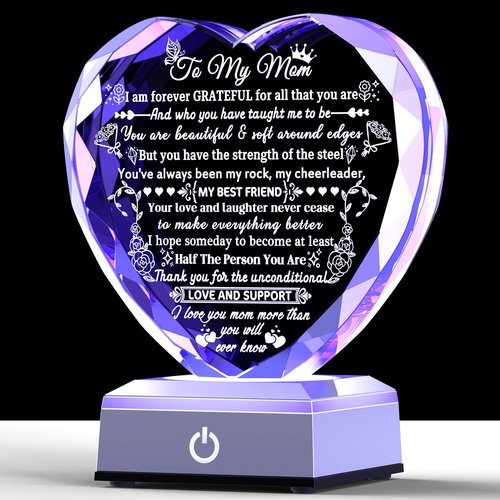 Gifts for Mom from Son, Daughter - To My Mom Crystal Heart Keepsake with Colorful Base - Unique Mother's Day, Birthday Gifts for Mom