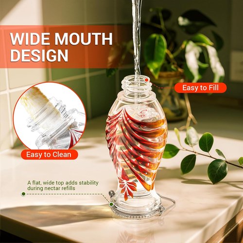 Hummingbird Feeder - 24oz Glass Nectar Feeder with Perch & 5 Flower Ports | Leakproof Outdoor Decor