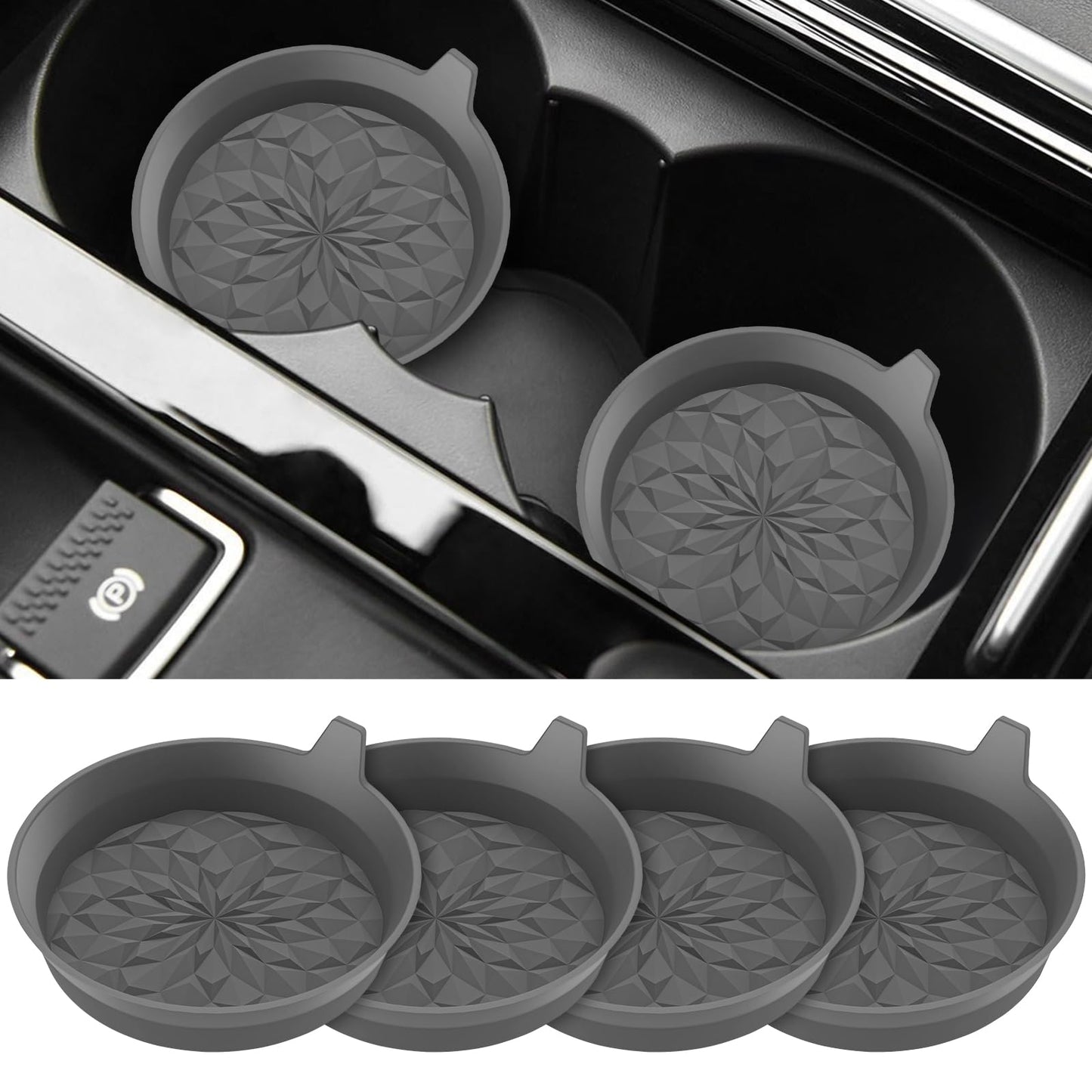 ME.FAN Car Cup Coasters [4 Pack] Silicone Cars Coasters - Universal Non-Slip Recessed Interior Accessories - Cup Holder Inserts Deep Grey