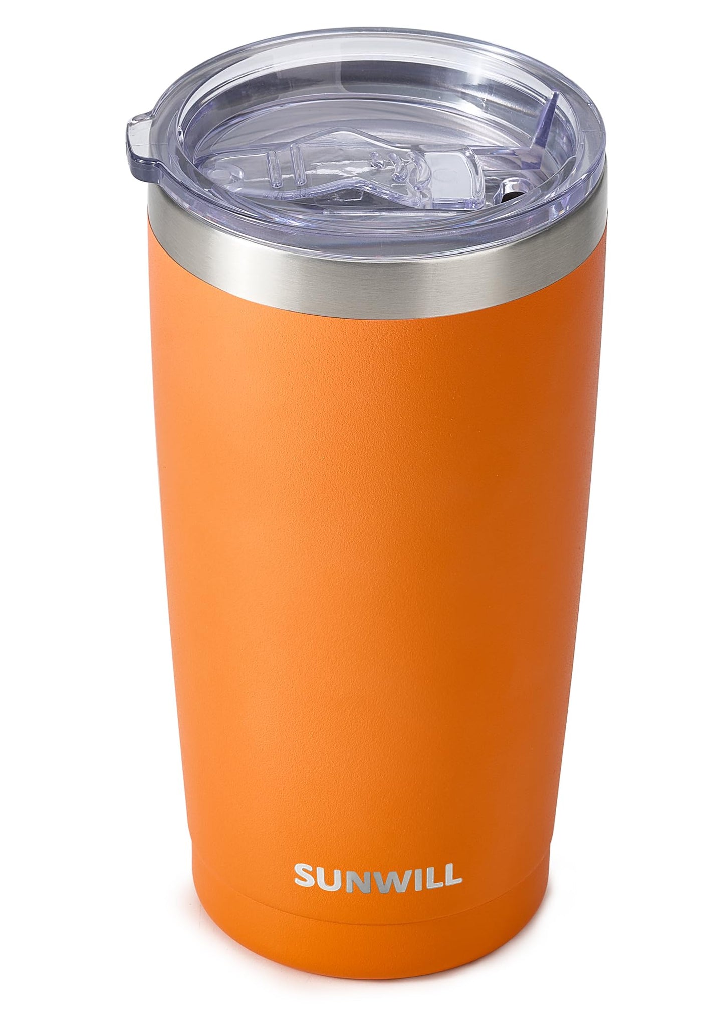 SUNWILL Travel Coffee Tumbler 20 oz, Insulated Mug with Lid, Stainless Steel Cup for Hot and Cold Drinks, Powder Coated Orange