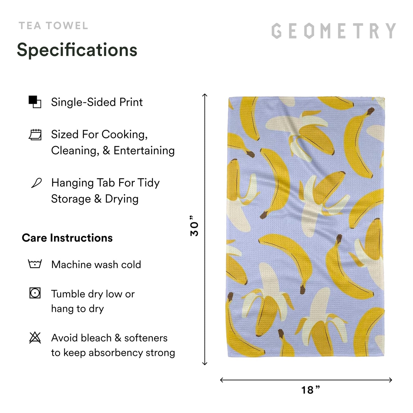 GEOMETRY Spring Kitchen Towels - Quick Dry Microfiber Cloth Spring & Summer Dish Towels for Kitchen Drying - Premium Quick Dry Towel - Cute Bananas, 18" x 30" - 1-Pack