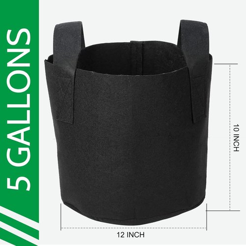 JERIA 12-Pack Grow Bags - 5 Gallon Heavy Duty Nonwoven Garden Pots with Reinforced Handles