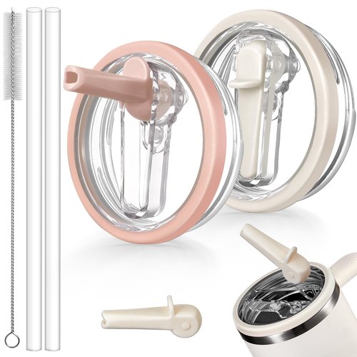 ANTAND 2 Pack Stanley Lid Replacement 40 oz Only for Stanley Quencher H2.0 & ProTour Cup Accessories, Detachable Spout, Leakproof Flip Straw Lid, Heat-Resistant, Spill-Proof (Cream, Light Nectarine)