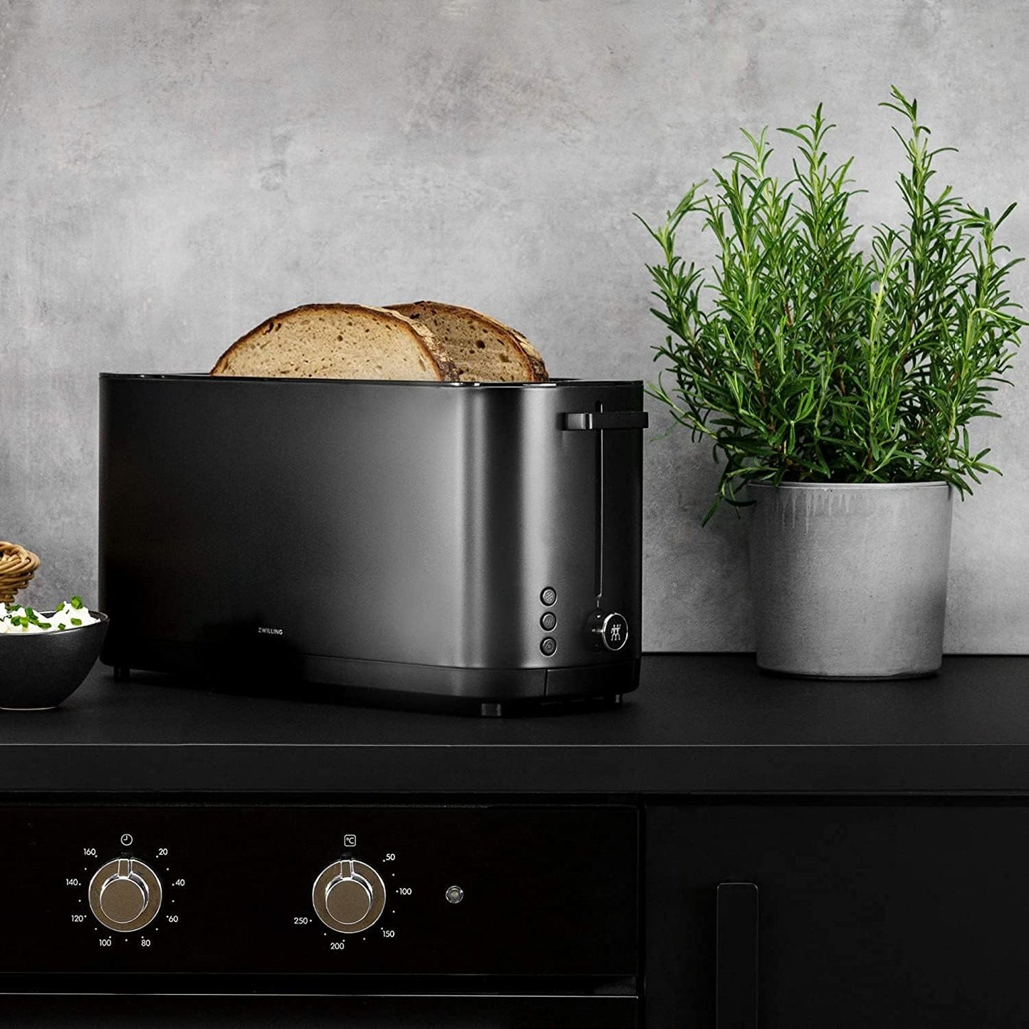ZWILLING Enfinigy 4-Slice Long Slot Toaster - Extra Wide 1.5" Slots for Bagels & Toast | Black Finish