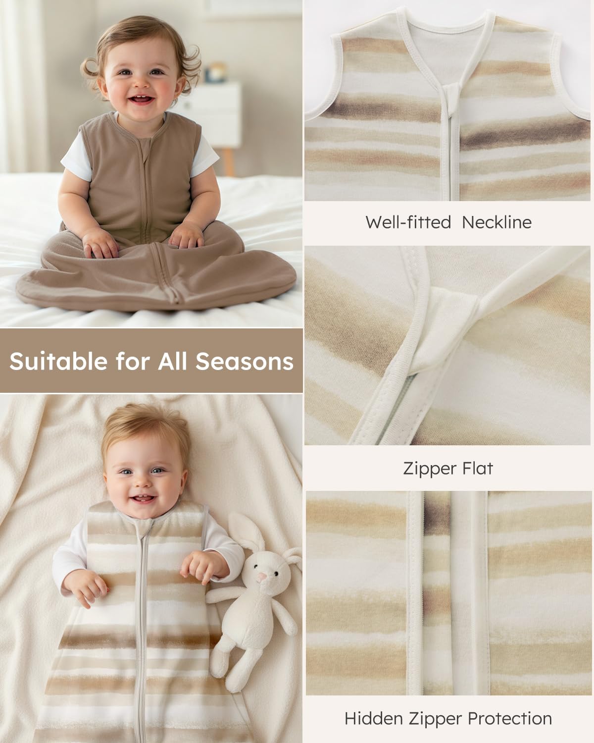 Yoofoss Baby Sleep Sack | 100% Organic Cotton Wearable Blanket for 18-24 Months | 3 Pack, Comfy & Lightweight