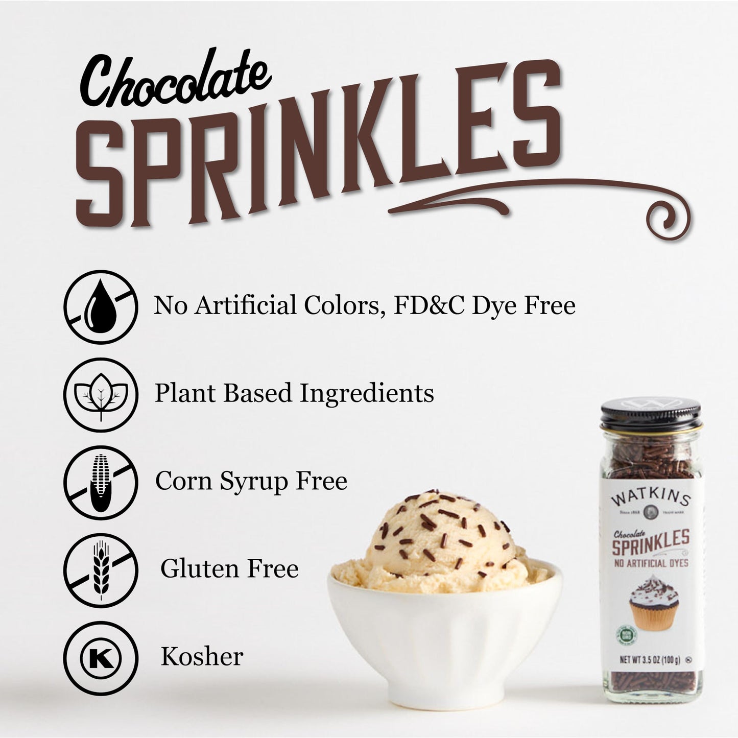 Watkins Chocolate Decorating Sprinkles, 3.5 Ounce, Pack of 3
