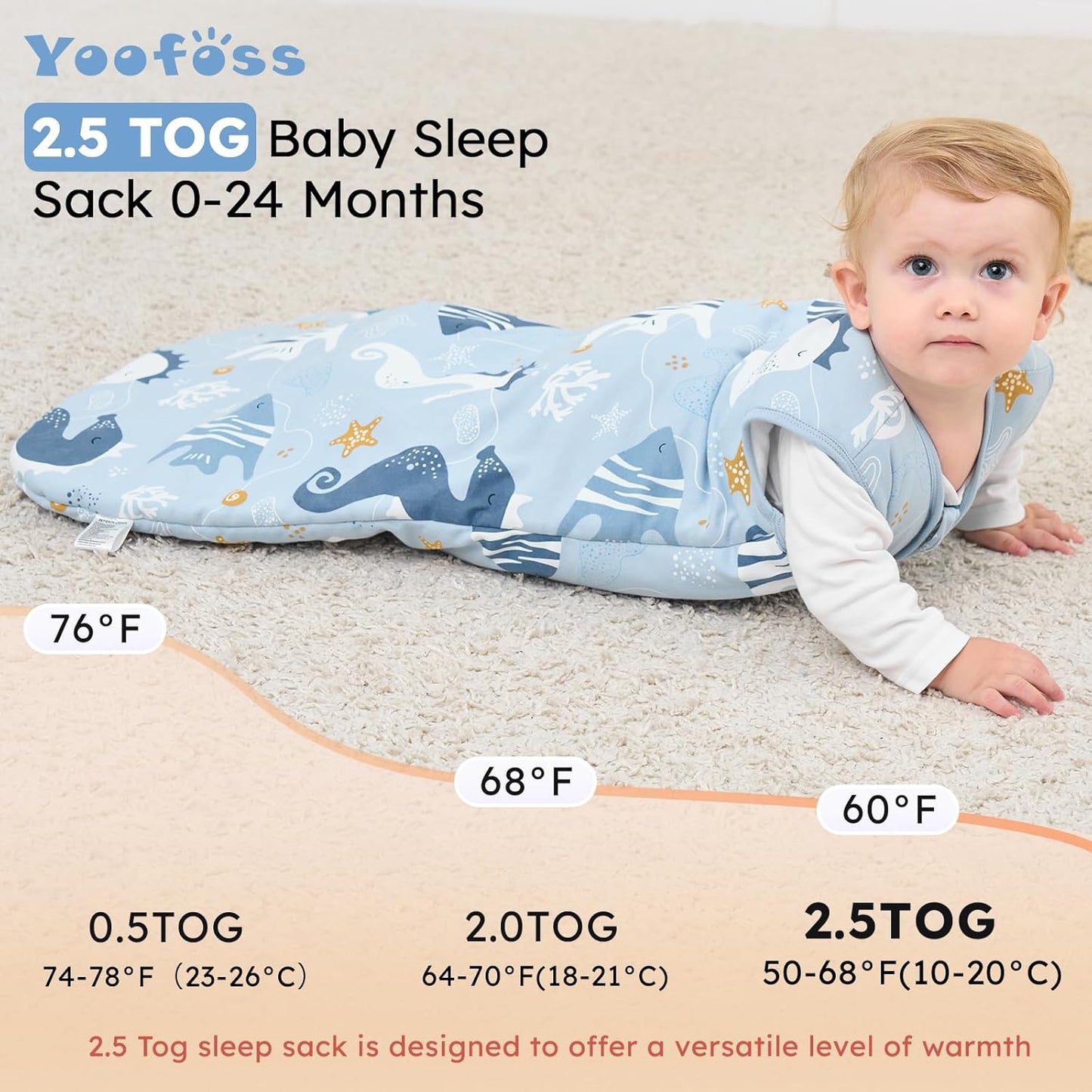 Yoofoss Baby Sleep Sack - 0-6 Months TOG 2.5 Wearable Blanket | 100% Organic Cotton, Soft & Warm