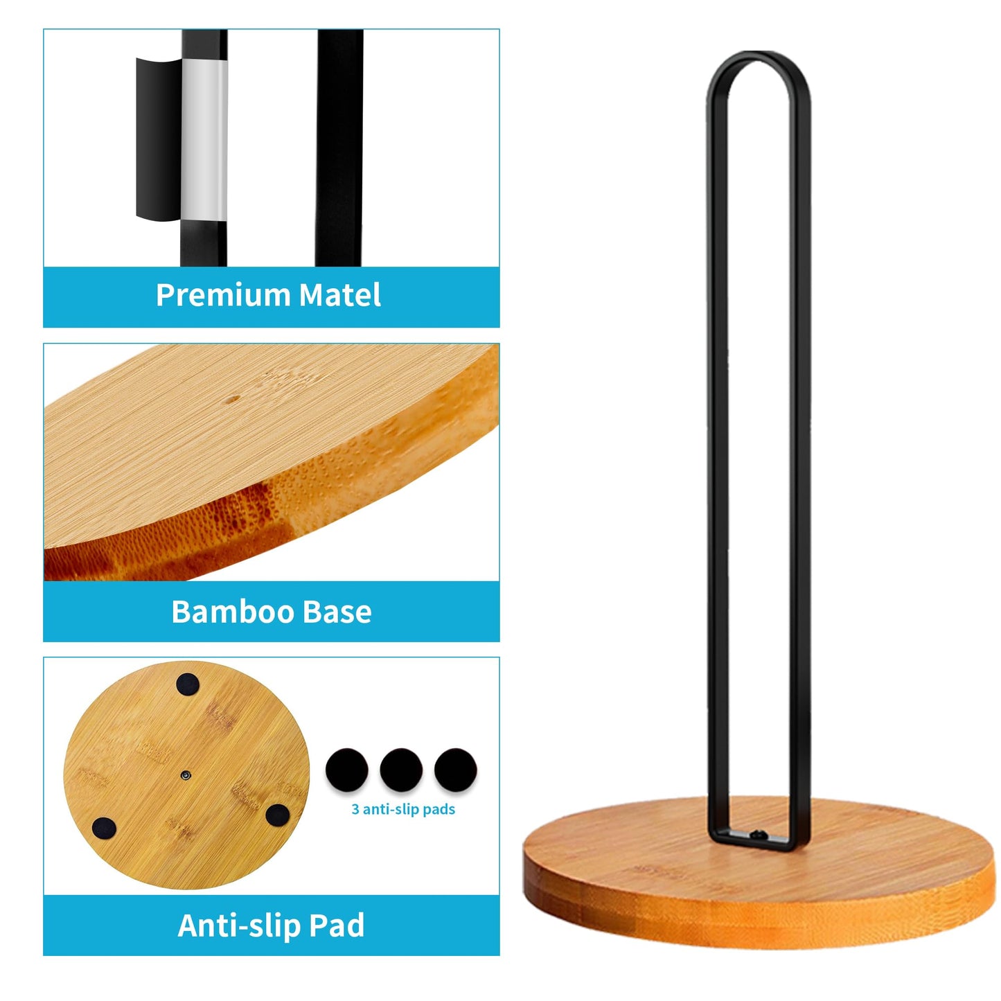 TONLEA Wooden Paper Towel Holder Countertop, Kitchen-Towel-Holder FreeStanding with Non-Slip Base for Bathroom