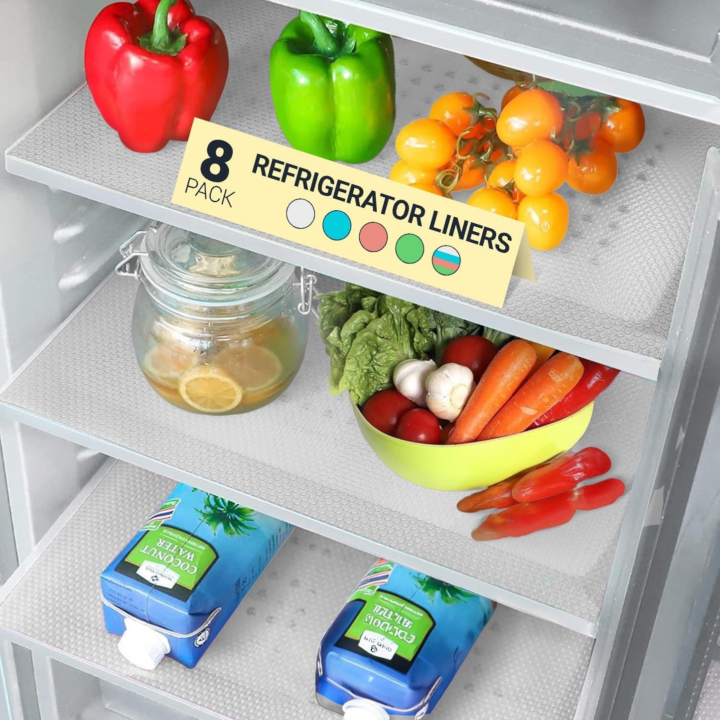 Linda’s Essentials Refrigerator Liners - Non-Adhesive, BPA-Free Shelf Mats | 8 Pack, Easy to Clean, Clear