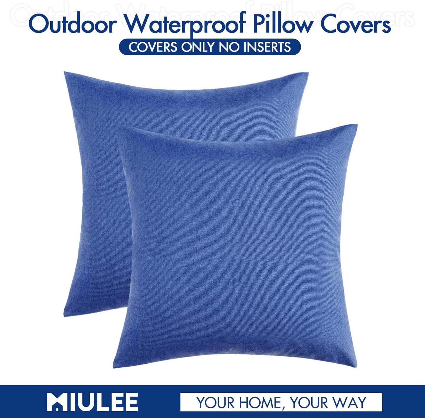 MIULEE Outdoor Waterproof Throw Pillow Covers - Pack of 2 Faux Linen Cushion Cases | 16x16 Inch Royal Blue