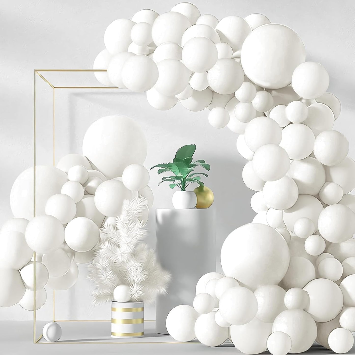 Skiennix White Latex Balloons - 200-Piece Garland Arch Kit for Birthday, Wedding & Baby Showers | 5-18 Inch Sizes