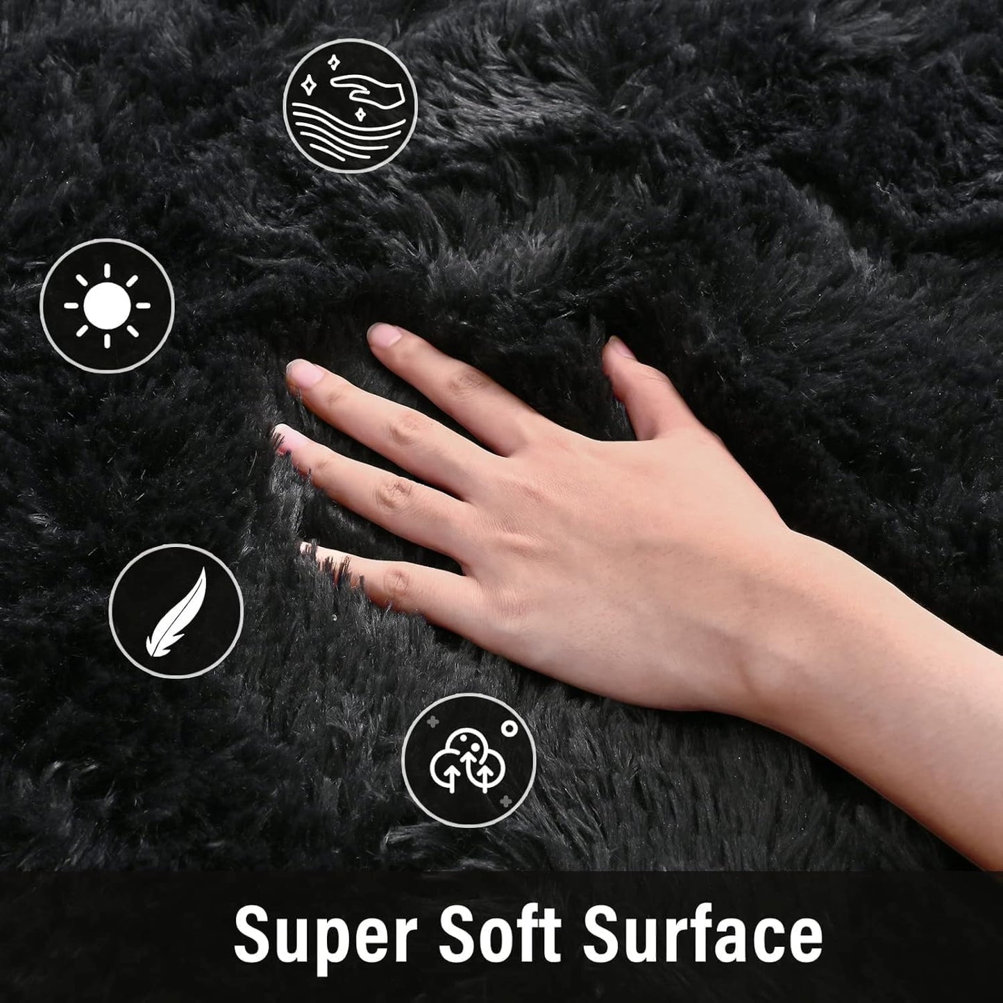 Merelax Soft Shaggy Area Rug - Non-Slip Plush Fluffy Carpet for Bedroom & Living Room | 2x3 Feet, Black