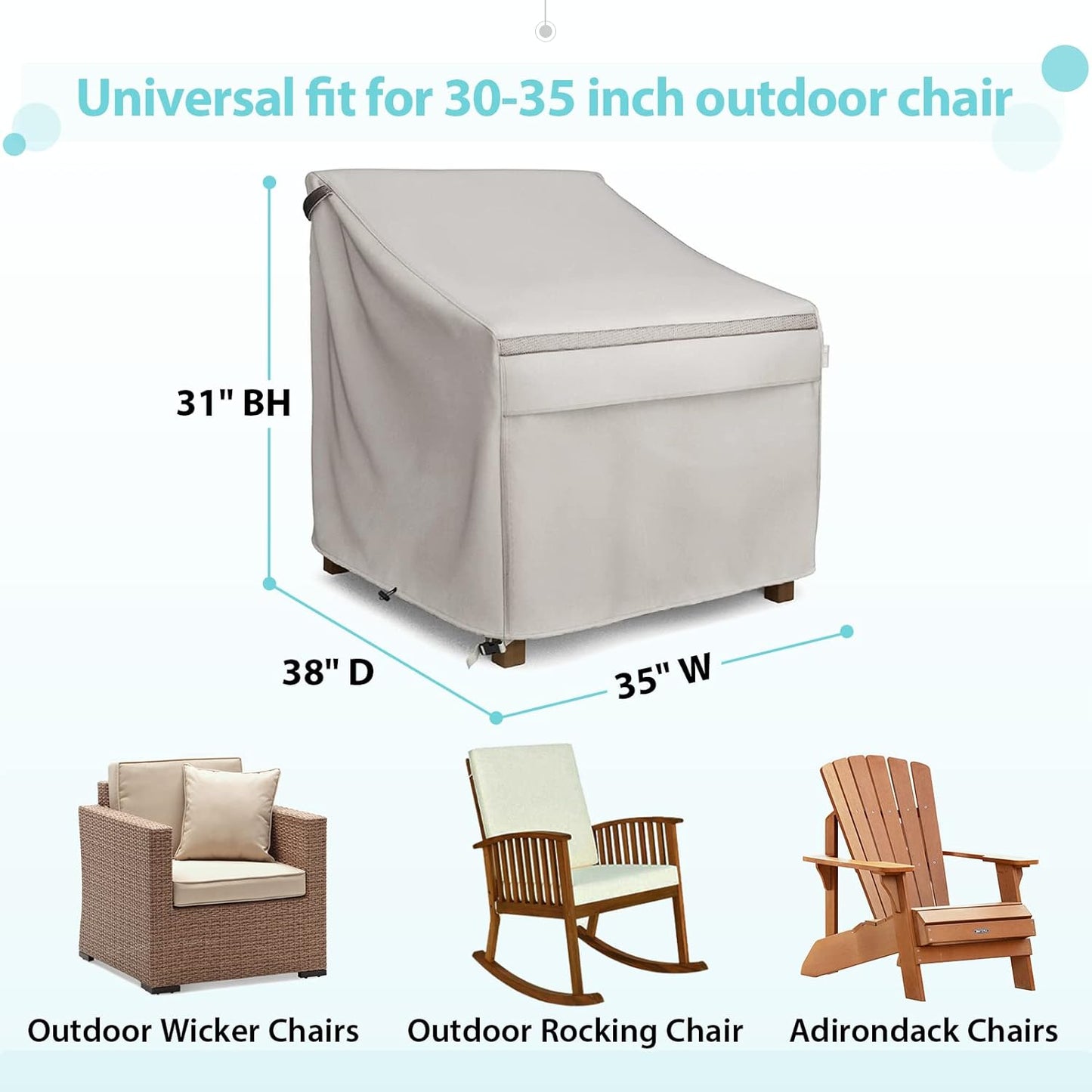 MR. COVER Waterproof Patio Chair Covers - Durable Deep Seat Protection for Outdoor Furniture | 35W x 38D x 31H Inches, Beige (2-Pack)
