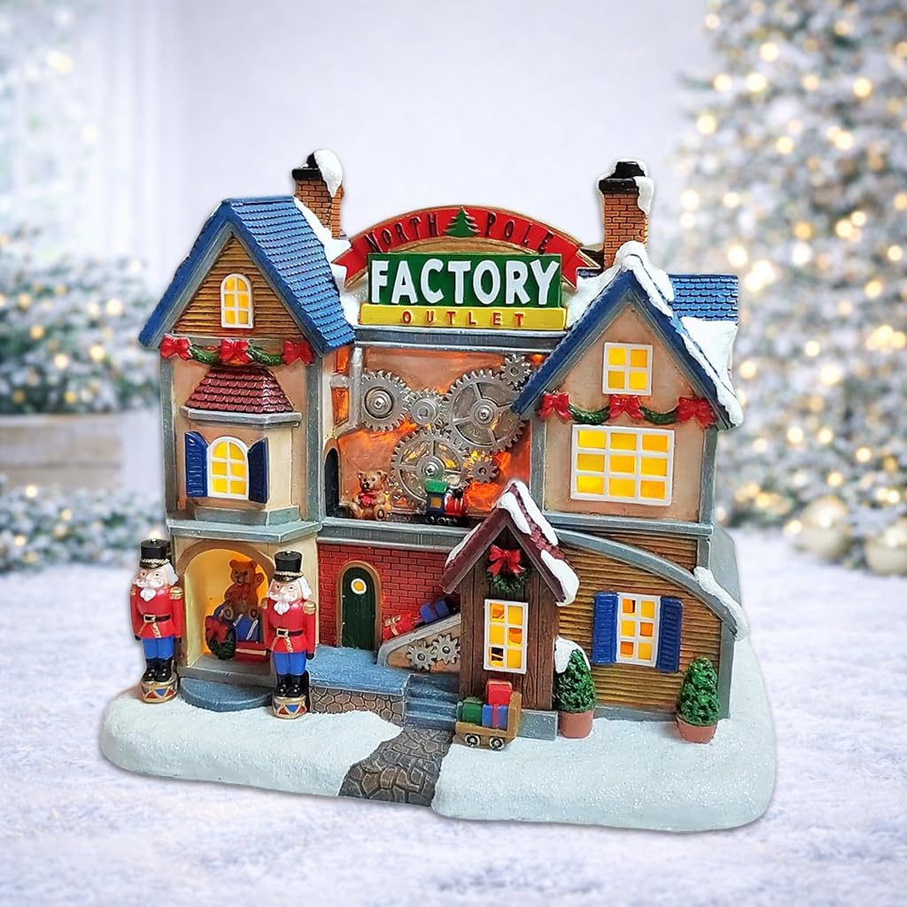MOMENTS IN TIME LED Lighted Animated Christmas Village House - Hand-Painted Polyresin, 8.3”H