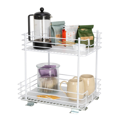 Household Essentials White Steel Two-Tier Pantry Organizer with Plastic Accents
