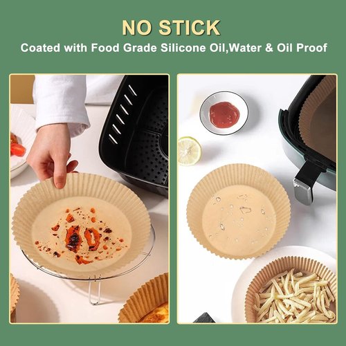 Air Fryer Paper Liner - Unbleached Biodegradable Non-Stick Parchment Paper | 100 Pcs, 6.3”