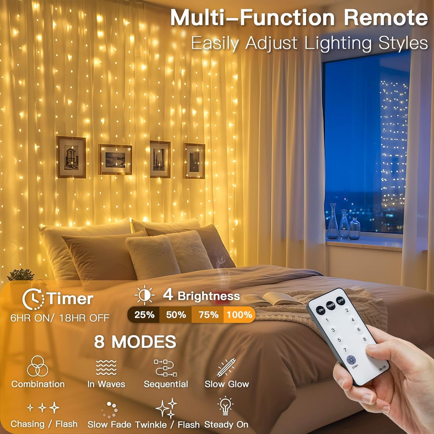 Suddus Tangle-Free Curtain Lights - 400 LED Waterproof Hanging Lights for Christmas & Events | Warm White