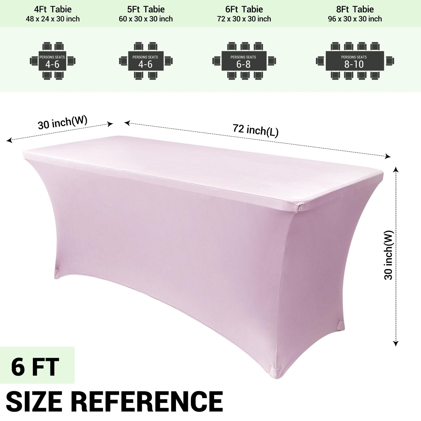 Obstal 6ft Stretch Spandex Table Cover for Standard Folding Tables - Universal Rectangular Fitted Tablecloth Protector for Wedding, Banquet and Party, 72L x 30W x 30H Inches, Light Pink, 2pc