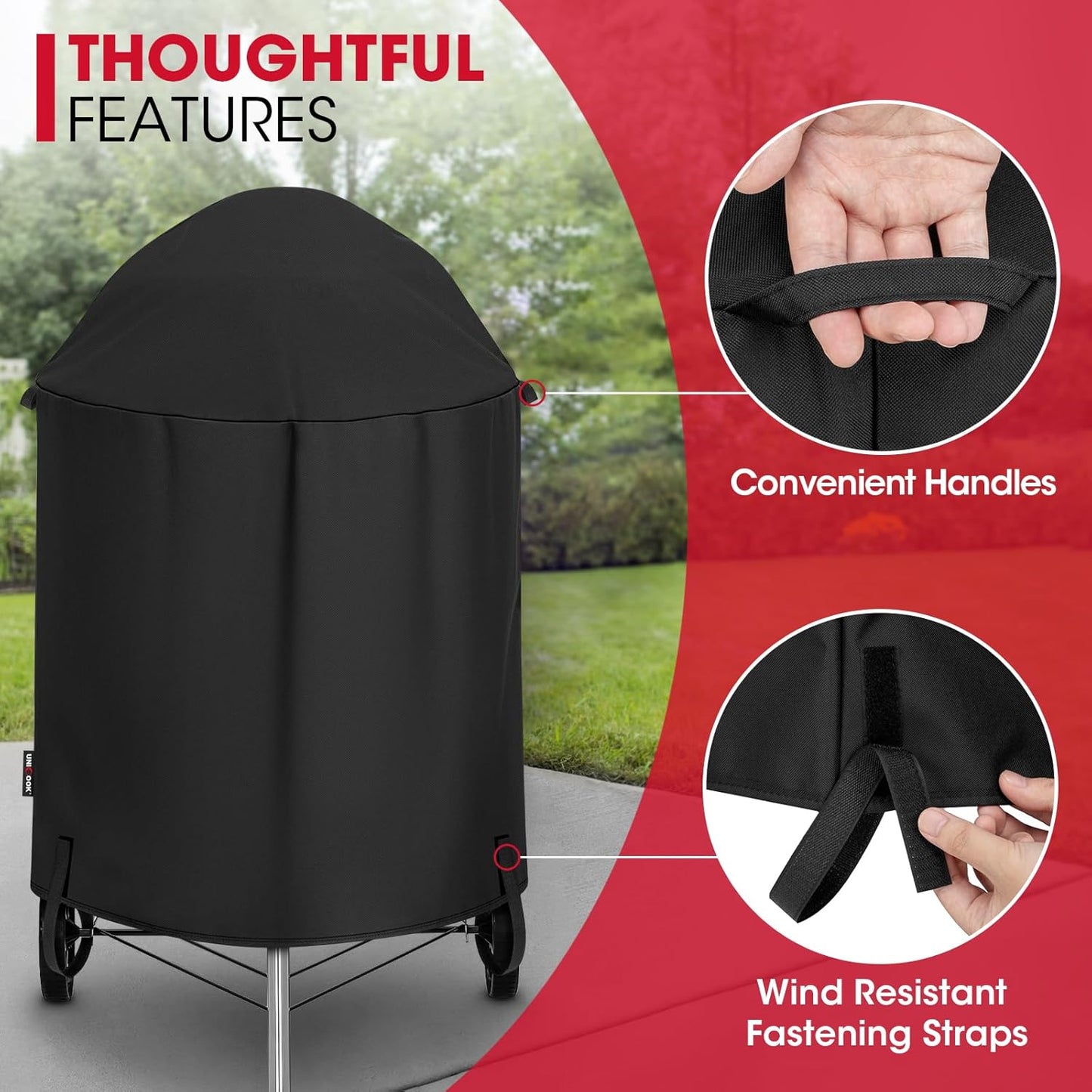 Unicook Heavy-Duty Round Kettle Grill Cover - Waterproof & Fade Resistant | Fits 22-Inch Weber Charcoal Grill