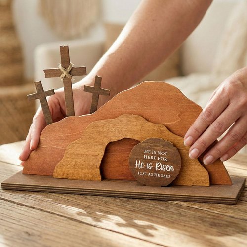 He Is Risen Easter Decorations, Wooden Empty Tomb Resurrection Scene, Christian Easter Decor, He Is Risen Wooden Easter Decor, Easters gifts for Women
