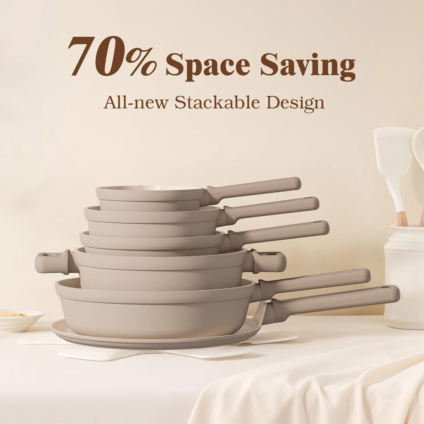 SENSARTE 20-Piece Nonstick Ceramic Cookware Set - Healthy, Induction Compatible, Dishwasher Safe, Taupe