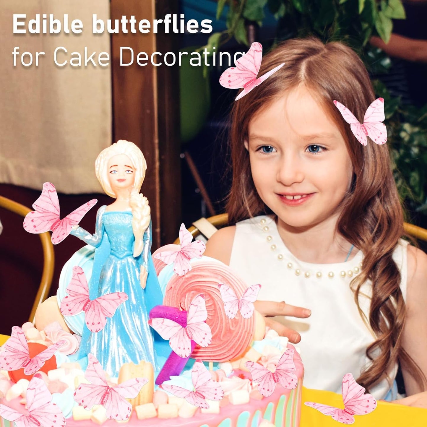 Skiennix Pink Butterfly Cake Decorations - 40 Edible Wafer Paper Cupcake Toppers for Parties