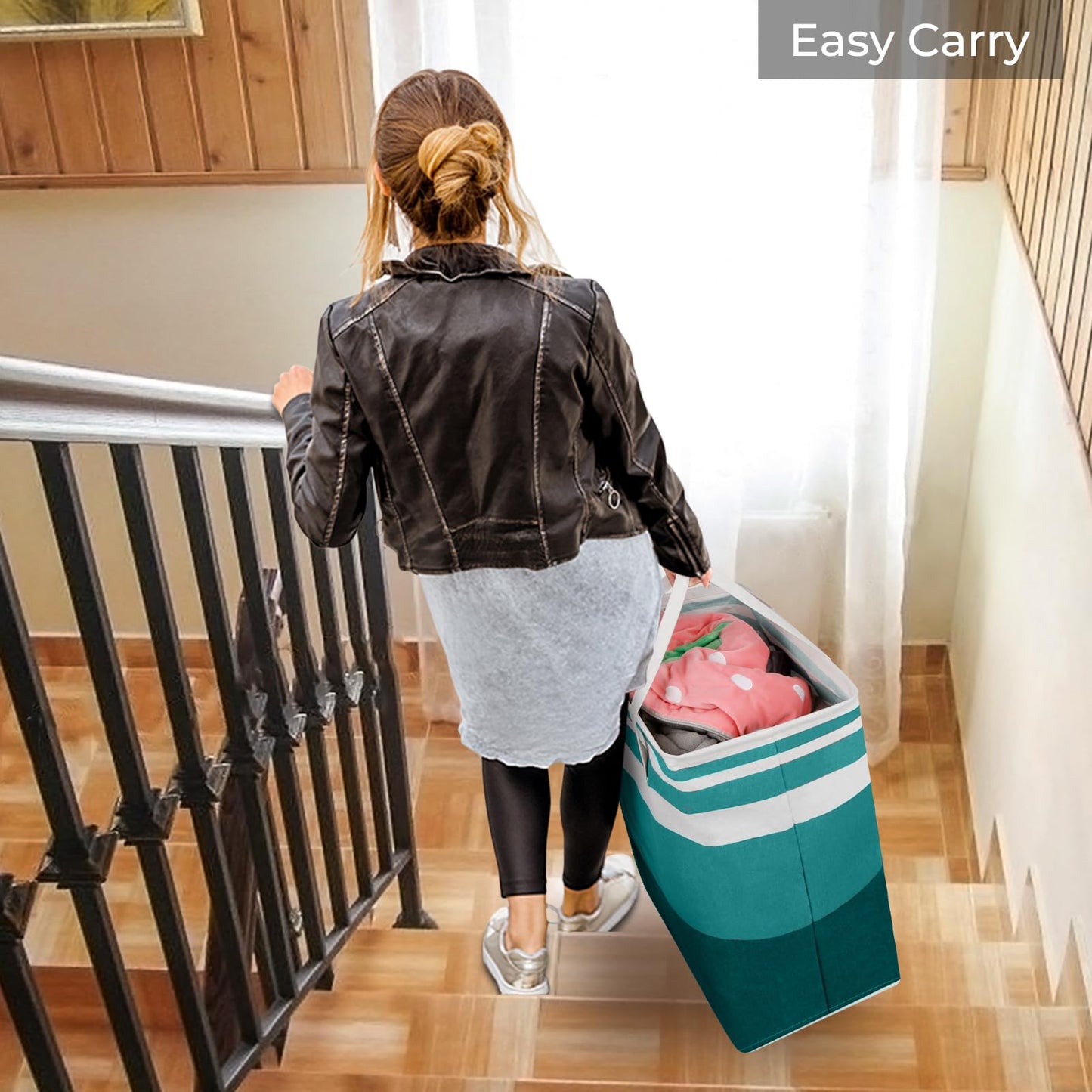 HomeHacks 2-Pack Large Laundry Basket, Waterproof, Freestanding Laundry Hamper, Collapsible Tall Clothes Hamper with Extended Handles for Clothes Toys in the Dorm and Family (Green, 88L)