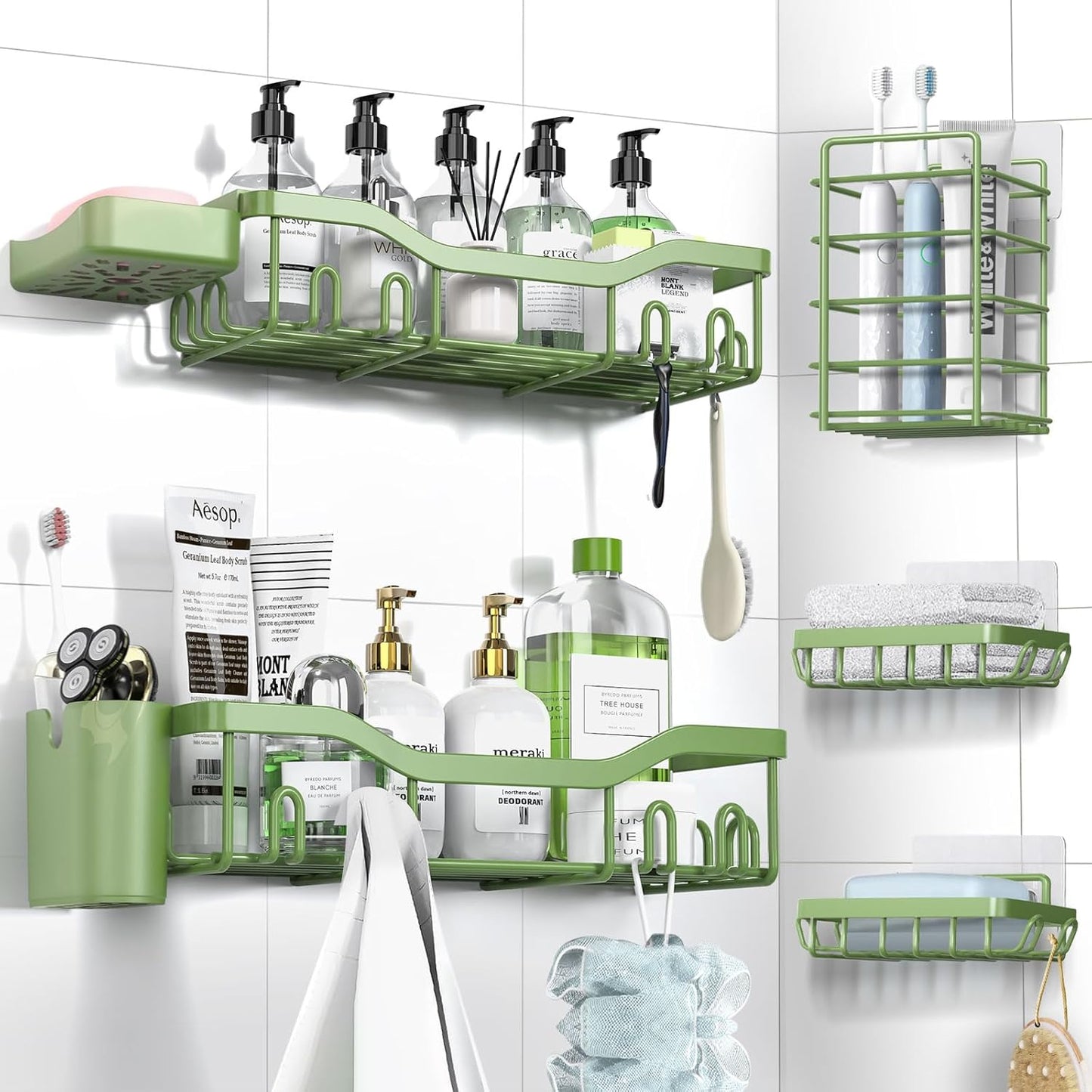 NESOMI Shower Caddy - Rustproof Stainless Steel Organizer with Large Capacity | 7-Pack No-Drill Rack