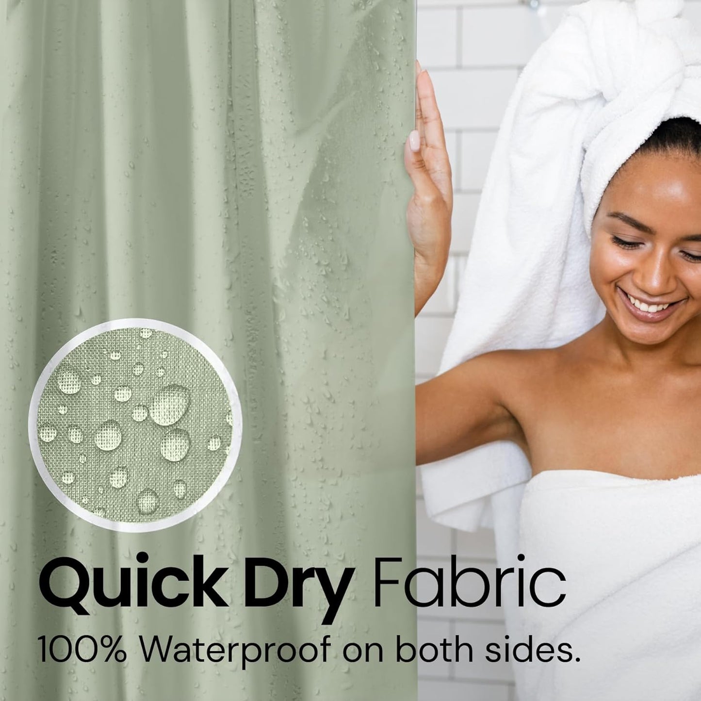 LiBa Green Shower Curtain - Water Repellent Fabric | Heavy Duty, Easy to Clean, 72" W x 72" H