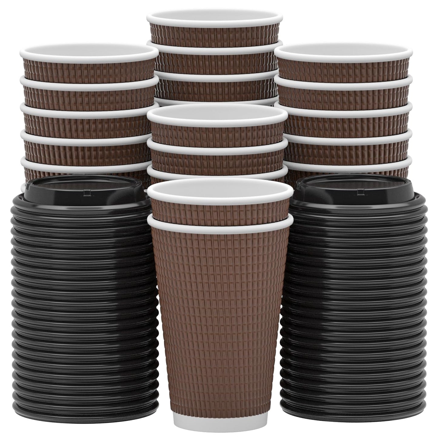 Qunclay Disposable Coffee Cups with Lids,16 oz (80 Pack) Togo Hot Paper Coffee Cup with Leak-Proof Lid To Go for Hot/Cold Beverages Insulated Reusable Drinks Corrugated Ripple Cups (Brown)