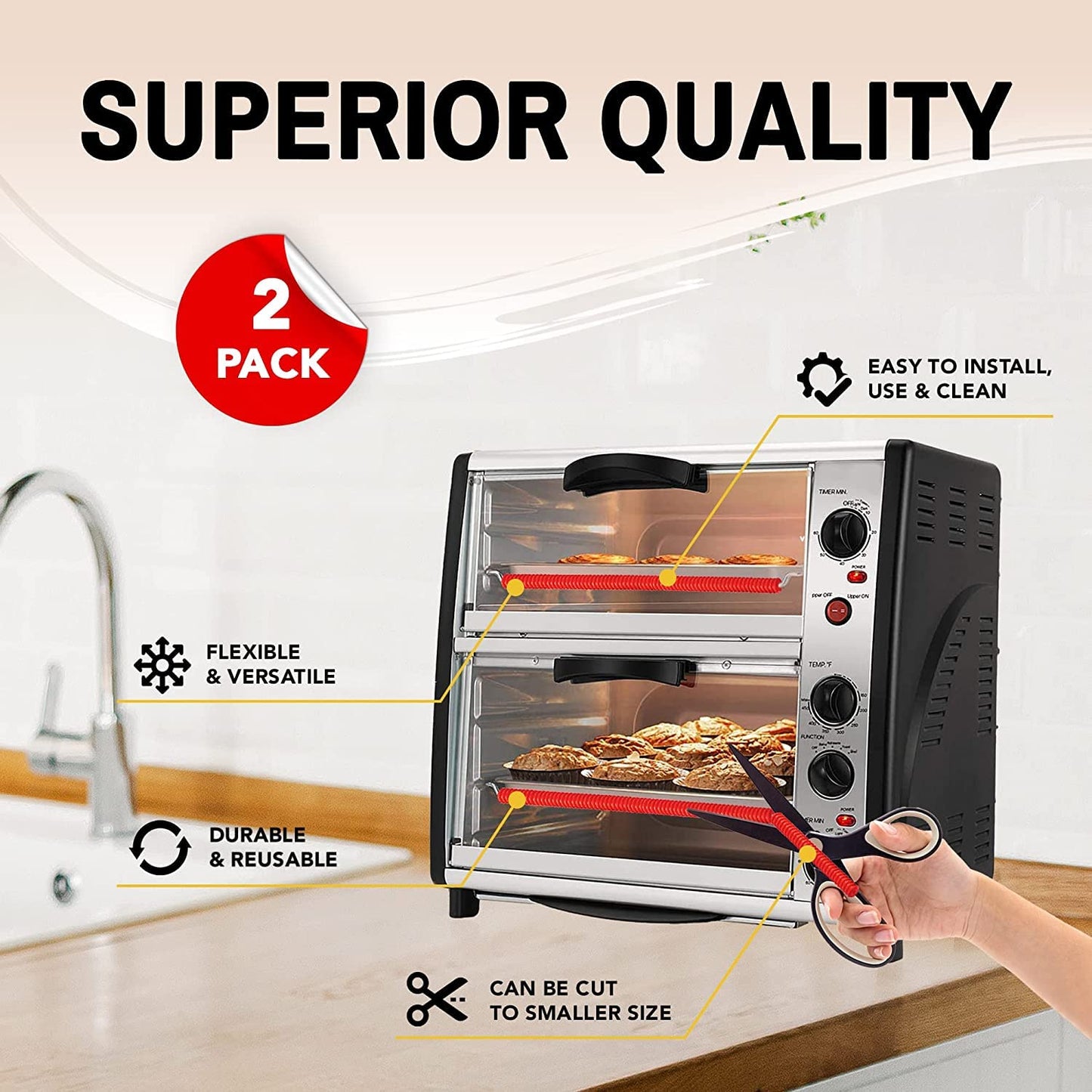 Oven Liners for Bottom of Oven Silver (2-pack) Bundled with Rack Shields (2-pack) - Large Mat for Bottom of Stove (17"x 25") and 14" Silicone Rack Protectors - Reusable & Heat Resistant