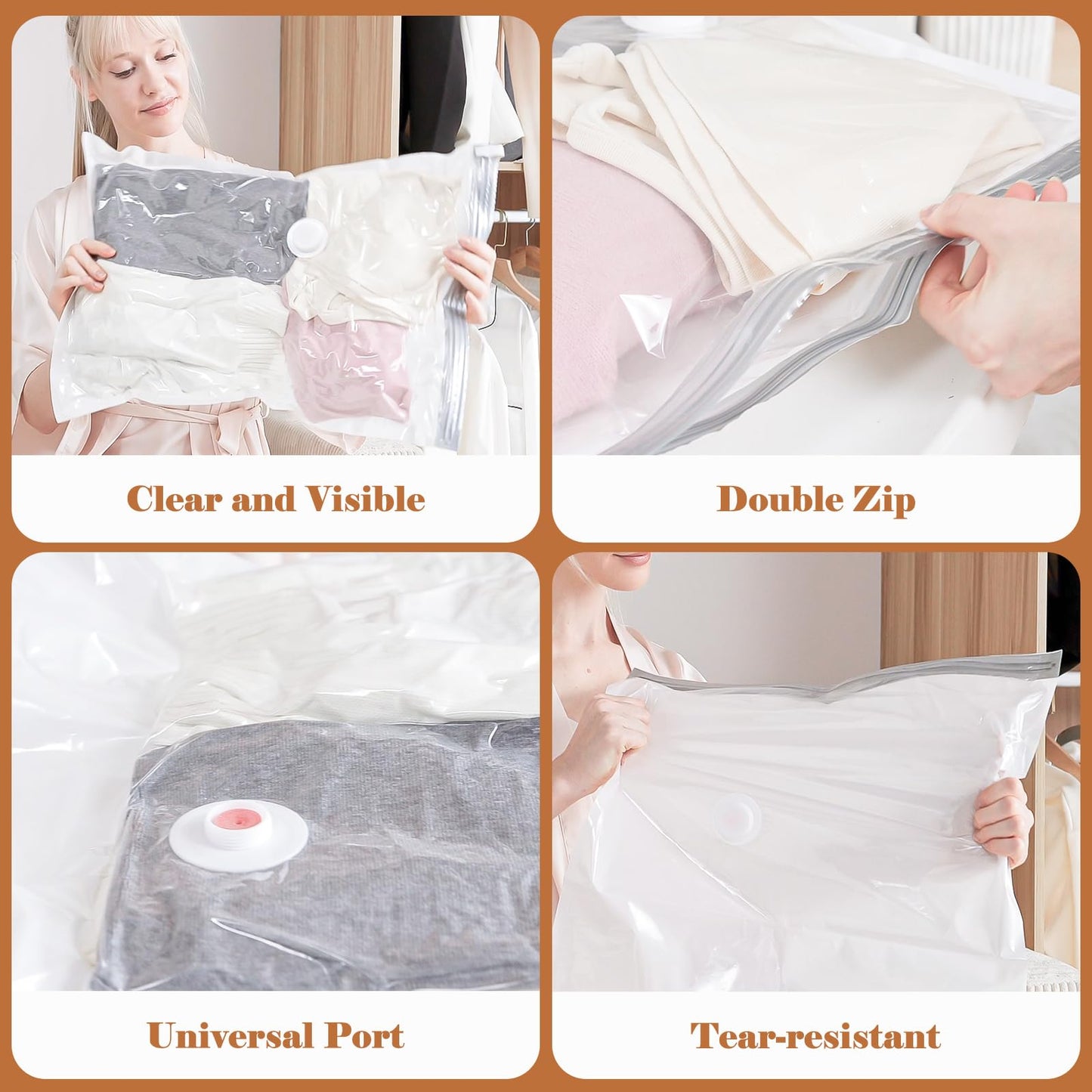 Vacbird Vacuum Storage Bags for Clothing Travel, 10 Pack Vacuum Bags with Rechargeable Cordless Air Pump(2 Large+4 Medium+4 Small), Compression Packing for Clothes Blanket Suitcase Luggage