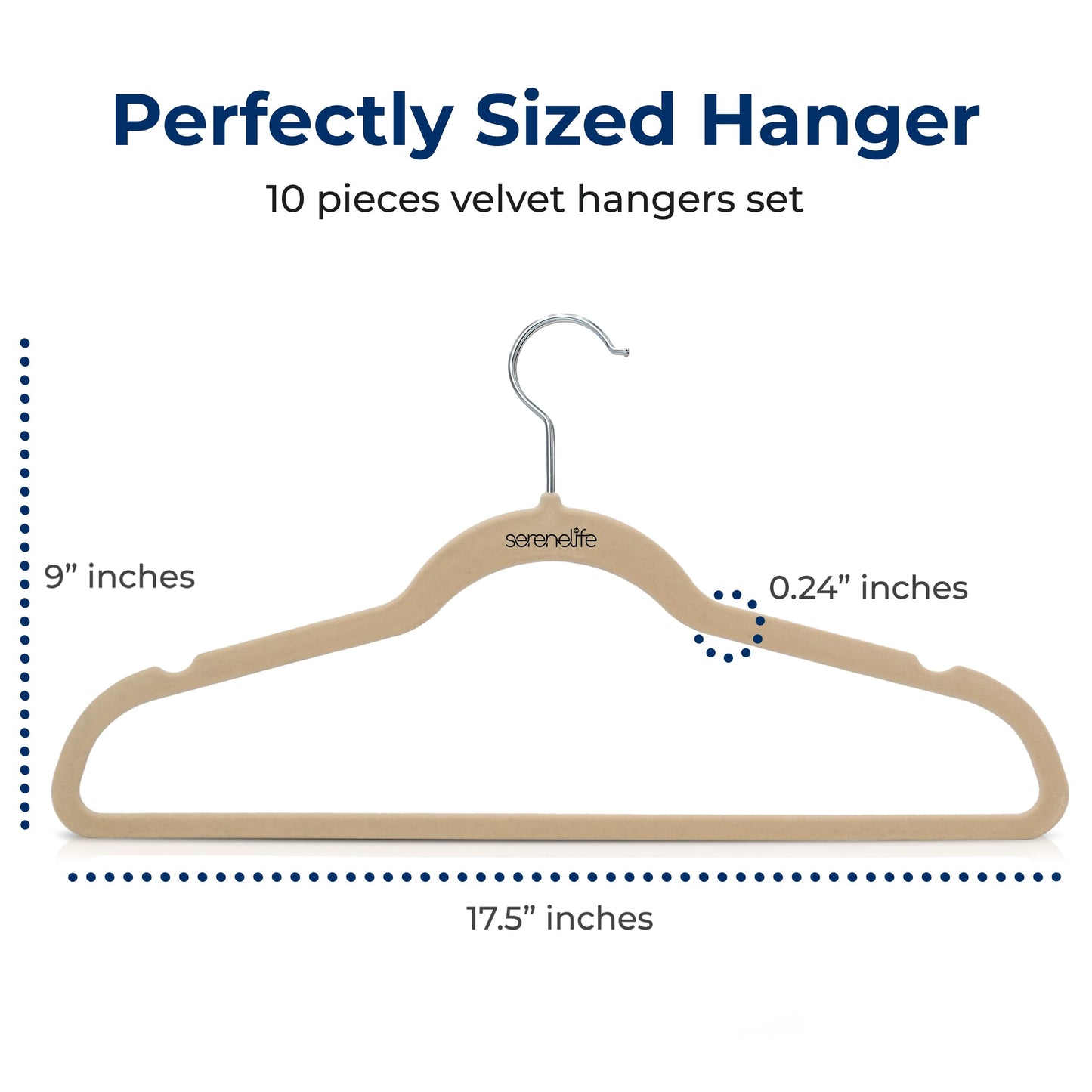 SereneLife 10 Pack Velvet Hangers - Non-Slip with 360° Swivel Hook - Ultra-Thin, Lightweight Velvet Hangers for Shirts, Sweaters, Hoodies, Kids Clothes & Dresses - Space-Saving