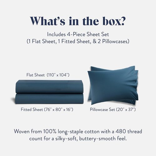 Brooklinen Luxury Sateen King Size Sheet Set - Soft & Durable 100% Cotton in Abyss Blue | Oeko-TEX Certified