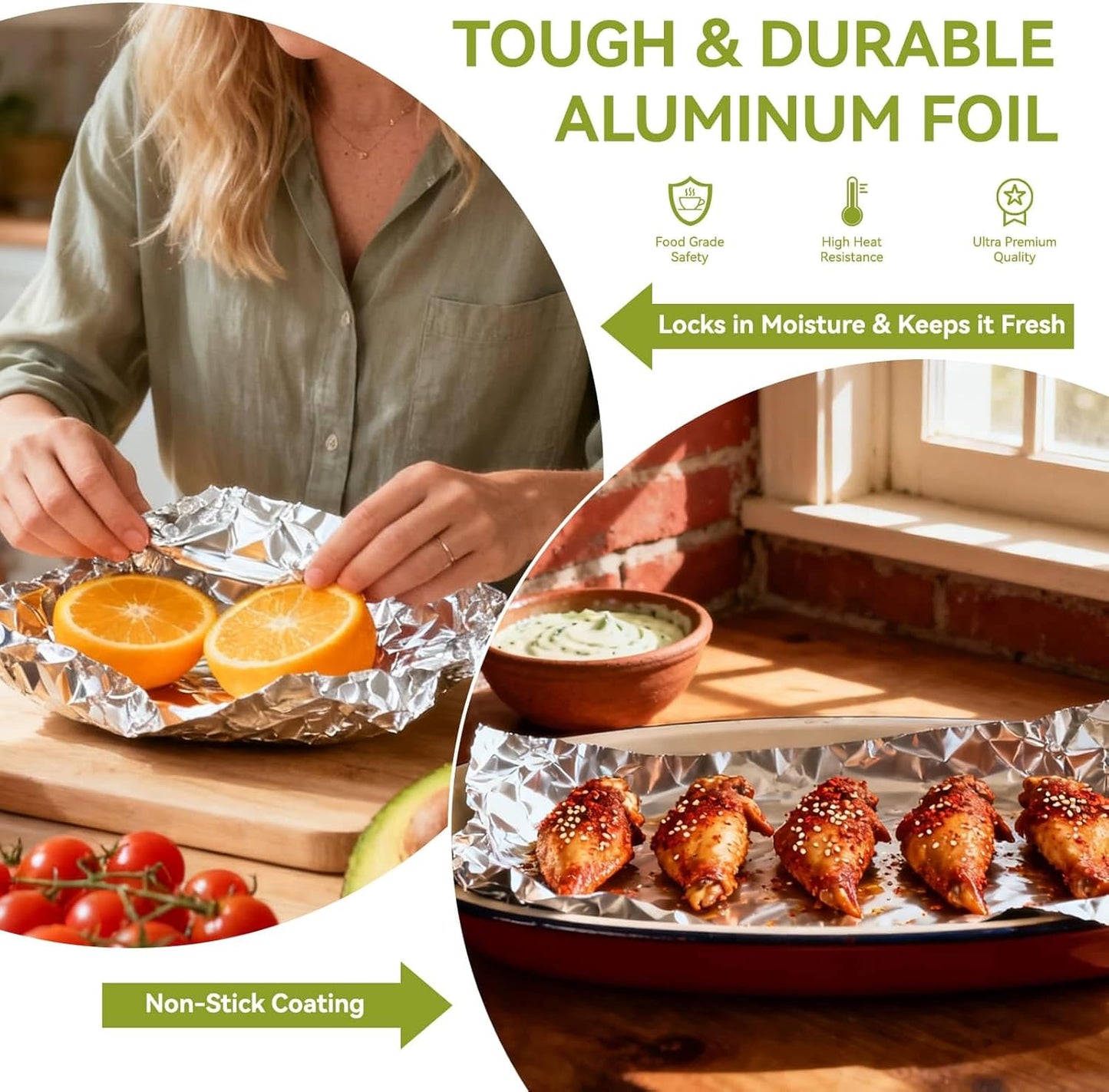 Aluminum Foil Roll - 12" x 350ft Heavy-Duty Food Safe Foil with Cutter for Cooking & Baking