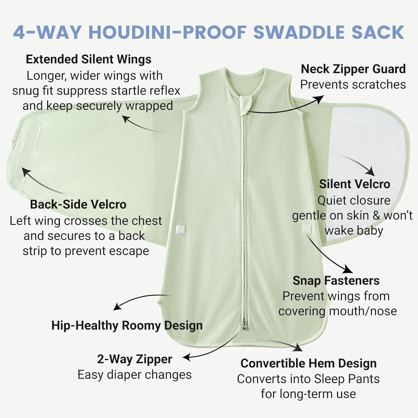Skiennix Houdini Proof Baby Sleep Sack - Transitional Swaddle for Newborns 0-6 Months, 1.0 TOG